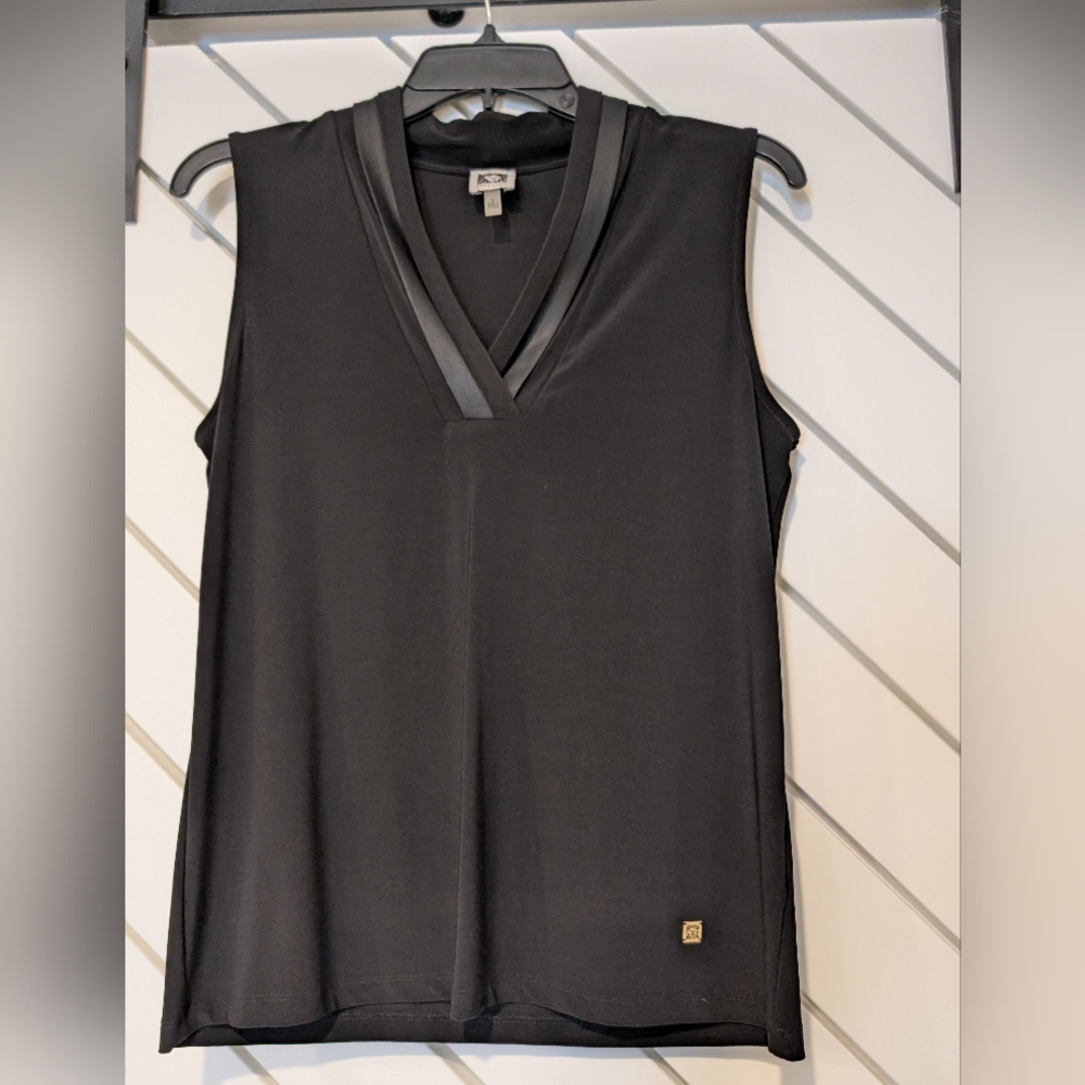 Anne Klein Triple Pleat Faux Leather Trim Top